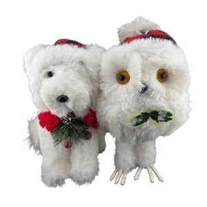 Ashland Christmas Figurines Dog and Owl Plaid Table Decor Winter Cabin Core Snow
